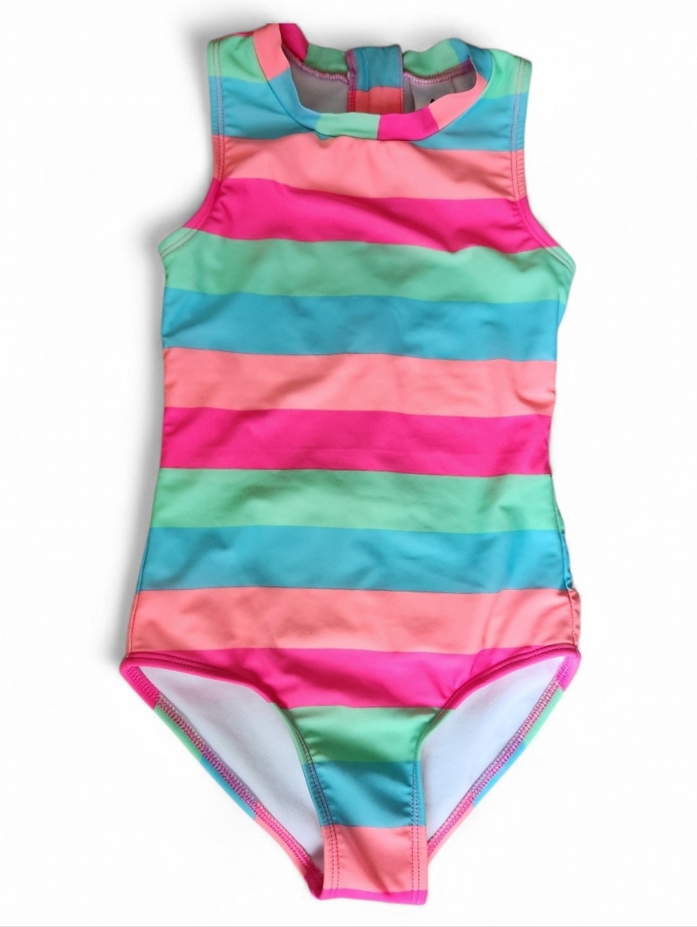 Art Class Sweet Summer One-Piece Swimsuit S 6/7 Multi-Striped Sleeveless Zipper